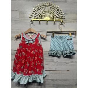 Matilda Jane Girls Size 2 Floral Dress and Polka Dot Ruffle Shorties VGUC